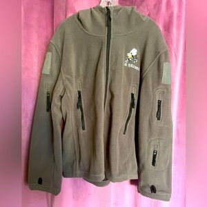 Gray Hooded Tactical Polar Fleece Jacket w/ U.S. SEABEE Logo